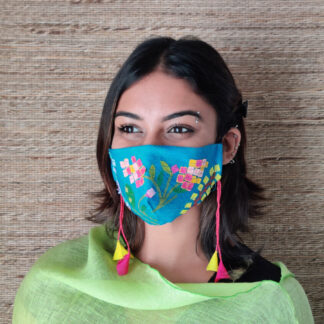 Stay Safe Silk Blue Collage Mask